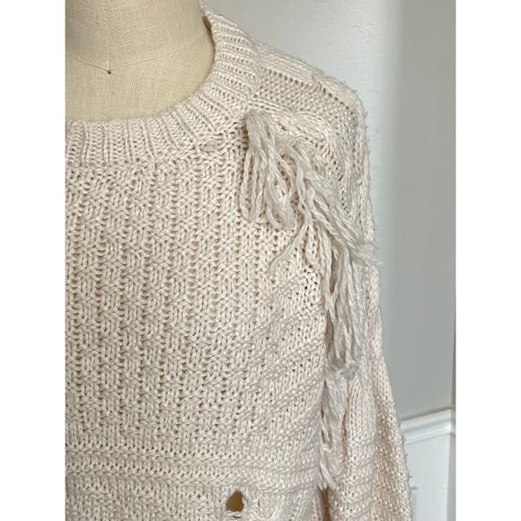 Topshop Cream Cable Knit Sweater Fringe and Open Knit - Picture 3 of 8